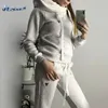 Women's Two Piece Pants Winter Fleece Suit For Ladies Casual Tracksuit Warm Clothing Hooded Pullover Top And Sets Comfort Sports Outfits