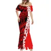 Vestidos casuales Polinesia Tonga Hawai Fiji Guam Samoa Pohnpei Tatuaje tribal Estampados rojos Ropa de pareja Trajes Vestido de mujer Camisa de hombre a juego