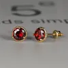 Stud Earrings Fashion Red Zircon Round Silver Gold Color Vintage Crystal Screw Back For Women Men Wedding Party JewelryStud