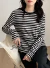 Women's TShirt Korea Cotton T Shirt Women Autumn TShirt Woman Casual Top Tee Female Green Black Striped Long Sleeve Tshirt Basic Winter 230309