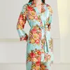 Vêtements de nuit pour femmes été femmes Kimono Robe imprimer fleur maison vêtements Lingerie intime Satin nouveauté peignoir Bown chemise de nuit