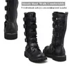 Boots Spring Autumn Punk Black Men MidCalf Lace Up Rome Motorcycle Thick Sole Buckle Long Botas Man High Platform 230309