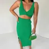 Damskie dresy dla kobiet eleganckie z dzianiny dwuczęściowy zestaw solidny top i bok podzielone długie garnitury Summer Sexy Party Bodycon Spódnice L230309