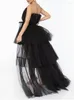 Casual Dresses 2023 Strapless Off Shoulder High Waist Asymmetrical Hem Tulle Mesh Sheer Elegant Women Formal Ball Gown Dress