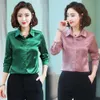 Damenblusen Hemden TingYiLi Grün Rosa Satinbluse Frühling Sommer Frauen Blusenhemden Koreanische Elegante Büro Damen Langarmshirts 230309