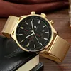Zegarek wwoor luksusowy złoty zegarek mężczyzn Ultra-cienki klasyczny chronograf wodoodporny sportowy kwarcowy nadgarstek pełny stal hombre