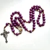 Pendentif Colliers Diyalo Catholique Maria Sainte Famille Crucifix Jésus Croix Collier Tissé À La Main Violet Chapelet Perles Bijoux