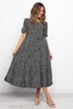 Casual Dresses Summer Puff Sleeve Plaid Polka Dot Stitching Loose Beach Boho Dress for Womens Long Maxi Vintage Vestidocasual