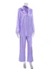 Kvinnors sömnkläder Hiloc Feathers Satin Pyjamas för kvinnor sätter lapel skarvning Sleepwear Kvinnors kostym Single-Breasted Nightwear Winter Fashion 230309