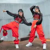 Сценическая одежда в стиле хип-хоп, танцевальная одежда для девочек, красный сетчатый жилет, сетчатые топы, брюки-карго, детская уличная одежда в стиле хип-хоп, наряд для джазового шоу