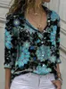 女性のブラウス女性印刷2023ファッションターンダウン襟長袖エレガントなカジュアルなブラウスレディースオフィスワークシャツ