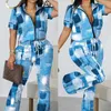 Women's Two Piece Pants Summer Women Matching Sets 2023 Turn-Down Collar Zipper Short Top Wide Leg Ladies Outfit Fashion Streetwear Drop