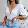 Blouses pour femmes 2023 femmes printemps été élégant dentelle col en v manches moyennes en mousseline de soie chemise pour dames mode Chic hauts