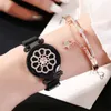 Armbanduhren luxurius Frauen Uhren Bracelet Set Starry Sky Ladies Watch Mesh Band Quarz Armbanduhr Uhr Relogio Feminino