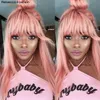 Synthetic Wigs Pink Wig Straight with Bangs Brazilian Remy Ginger Human Hair s Pre Plucked for Women Rebecca 230227