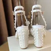 Sandalen Big Pearl Gladiator Frau Offene Spitze Diamant High Heels Pumps Reine Hochzeitsschuhe 230308