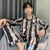 Men's Sleepwear Men Men Pajamas Set 3XL 4XL 5XL Long Sleeve Home Home Wear Spring Autumn Silk Boy Pajama Sets Leisure Sleepwear Set 230308