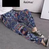 Pantaloni da donna da spiaggia con motivo floreale, ghiaccio, neve, seta, paragrafo sottile, lanterna, stampa vintage, bocca larga, pantaloni larghi, a gamba larga, anti-zanzara, da donna