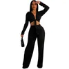 Ethnic Clothing 2 Piece Set African Clothes Women Lace Up Crop Tops Wide Leg Pants Suits Autumn Solid Pleated Sexy Outfits