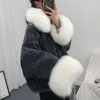 Men's Down High Quality Casual Denim Winter Women Jacket Warm Big Fur Collar And Cuff Jean Coat Thick Parker Outwear Streetwear Oversize