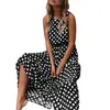 Casual Dresses Loose Sleeveless Beach Long Dress Retro Boho Polka Dot Print High Waist Summer Daily Crew Neck Sundress Mujer Vestidos