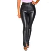 Women's Pants Women Faux Leather Pant Pockets Bottom Slit Trousers Autumn Elegant High Waist Office Lady Vintage Leisure