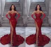 Sexy Red Red Surars Plus Surars Sukienki dla kobiet specjalne okazję Sweetheart cekinowe pliski wysokie rozdzielone podłogę formalne suknie wieczorowe