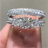 Lovers Pricess Cut AAAAA Set di anelli per dito con zirconi Anelli per fedi nuziali per feste per donne Uomini Gioielli di fidanzamento Coppia regalo di compleanno