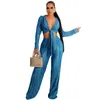 Ethnic Clothing 2 Piece Set African Clothes Women Lace Up Crop Tops Wide Leg Pants Suits Autumn Solid Pleated Sexy Outfits