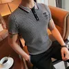 Männer Polos Koreanischen Stil Männer Sommer Freizeit Kurzen Ärmeln Polo Shirts Männlich Slim Fit Business Strick Hemd Homme T Plus größe 4XL 230308