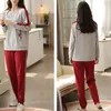 Vêtements de nuit pour femmes Plus la taille M-5XL femmes pyjama ensembles col rond imprimé lambrissé Ulzzang surdimensionné doux vêtements de nuit à manches longues hauts printemps deux pièces ensemble 230309