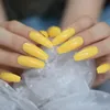 False Nails Long Shiny Bright Yellow Fake Nail Summer Smooth Lively Coffin Simple Tips Manicure