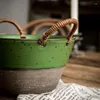 Skålar kreativa stor keramisk skål med rotting hantera amerikansk retro rustik kontrasterande färg grov keramik sallad soppa djupt