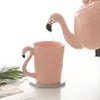 Bar Tools Ins Pink Flamingo Girl Tasse à eau en céramique Ensemble de théière avec poignée Home Mark cup Teaware Drinking 230308