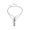 Pendentif Colliers Femme Collier Bijoux Double Laser Imitation Cristal Conception Chaîne Punk Vent Étoile Lune