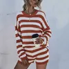 Women's Tracksuits Women Knitted Stripe Two Piece Set O Neck Long Sleeve Pullover Sweater And Elastic Waist Short Suits Loose Female Beach Outfits L230309