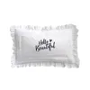 Taie d'oreiller DUNXDEC French White Shame Cotton Housse de coussin Ins Black Words HELLO BEAUTY Broderie Girl Room Literie Decor 48x74CM