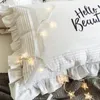 Pillow Case DUNXDEC French White Shame Cotton Cushion Cover Ins Black Words HELLO BEAUTY Embroidery Girl Room Bedding Decor 48x74CM