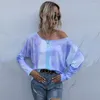 Camicette da donna T-shirt con stampa tie-dye da donna Streetwear Felpa con maniche a pipistrello con spalle scoperte sexy Top T-shirt casual oversize da donna