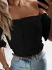 Blouses voor dames shirts Summer Fashion Slash Neck Off schouderhemd elegante vrouwen stevige kleur korte mouw knop top sexy feestkleding b