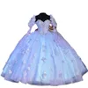 Lilla lavanda Fiori 3D principessa Abiti Quinceanera Manica staccabile Perline di cristallo Corsetto allacciato Vestidos De Quinceanera