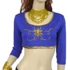 Stage Wear Tribal Damen glänzende Pailletten Crop Tank Top U-Ausschnitt 3/4 Ärmel T-Shirt Bauchtanz Choli Tops Gypsy Zubehör