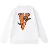 vlone 까마귀 패션 브랜드 라운드 목이 긴 소매 큰 V 성격 인쇄 스웨터 바닥 셔츠 미국 패션 힙합 느슨한 커플 스타일