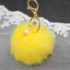 Keychains Wholesale 8CM Pom Poms With Pearl Fluffy Pompoms Keychain Faux Fur Keyring For Girls Women