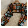 ستر للسيدات سترة تتصدر Corchet Plaid Cardigans Tops Women Crochet Rewed Sweater محصول