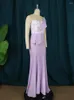 Casual Dresses Luxurious Lady Strapless Dress Light Purple High midja Kvinnlig sexig temperament en axel golvlängd maxi lång