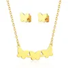 Necklace Earrings Set Titanium Steel Forest Butterfly Shape Pendant Female Temperament Jewelry Gold-plated Children's J