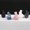 Schattig rozenkwarts konijn beeldje van beeldje snijwerk decor 1.5 "genezing kristal zwart obisidan blauwe aventurine edelsteen paashouwbunny dieren sculptuur cadeau voor haar en kinderen