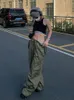 Kvinnor Pants Capris Houzhou Army Green Low Rise Parachute Pants Women Cyber ​​Y2K Vintage Pockets Lastbyxor Överdimensionerade breda benjoggare Vedgy Style 230309