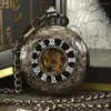 جيب الساعات Tiedan الوجه المزدوج Steampunk Skeleton Mechanical Men Netclace Netclace Fob Hote Chain